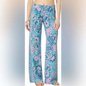 Lilly Pulitzer Bal Harbour Palazzo Pant (M) Blue Horizon Jungle Sunrise Engineer